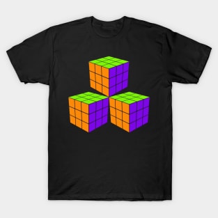 Three Rubik Cubes in a Triangle - Orange, Green and Purple T-Shirt